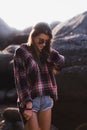 Outdoor fashion image of stylish young lady,fashionable.Lifestyle portrait of stunning hipster girl, wearing elegant