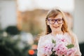 Outdoor fashion portrait of funny 9-10 year old girl Royalty Free Stock Photo