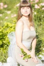 Outdoor fashion portrait of young beautiful sensual brunette Royalty Free Stock Photo