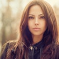 Outdoor fashion portrait of young beautiful woman - close up