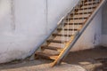 outdoor fire exit stair of old building. rusty fire escapes metal stair Royalty Free Stock Photo