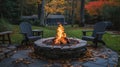 An outdoor fire pit in the backyard creates a warm haven, Ai Generated