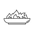 Outdoor Fire Pit icon. Linear logo of low bonfire bowl. Black simple illustration of campfire, accessory for backyard, picnic in