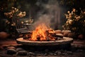 Outdoor fire pit for relaxation self care background