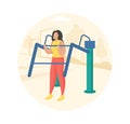 Outdoor fitness equipment flat illustration. Mild steel weight lift equipment