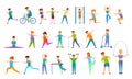 Outdoor fitness icons set, cartoon style