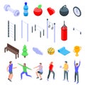 Outdoor fitness icons set, isometric style Royalty Free Stock Photo