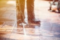 Outdoor floor cleaning with high pressure water jet Royalty Free Stock Photo
