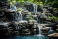 Outdoor fountain waterfall stone. Generate Ai