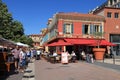 Outdoor french restaurant on Cours Saleya, Nice, France. Royalty Free Stock Photo