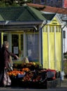 Outdoor fruit market in the winter in Budapest