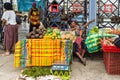 Outdoor  fruit and vegetables market stalls in a local market, Guadeloupe, French West indies, Caribbean Sea Royalty Free Stock Photo