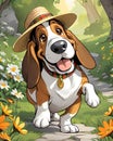 Outdoor fun mountain flower path hound dog Royalty Free Stock Photo