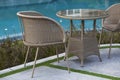 Outdoor furniture rattan chairs and table Royalty Free Stock Photo
