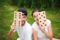 Outdoor games - dominoes, giant outdoor game on green grass