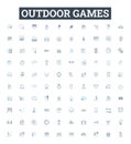 Outdoor games vector line icons set. Sports, Ballgames, Lawngames, Tag, Frisbee, CapturetheFlag, Volleyball illustration