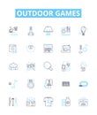 Outdoor games vector line icons set. Sports, Ballgames, Lawngames, Tag, Frisbee, CapturetheFlag, Volleyball illustration