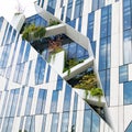 Modern high-rise building by star architect Libeskind with space for plantsc trees in facade of Koe-Bogen in Dusseldorf, Germany Royalty Free Stock Photo