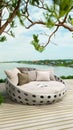 outdoor garden lounging terrace and sofa with tree rooftop , 3D illustration rendering