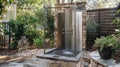 Outdoor garden shower design with modern fixtures