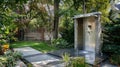 Outdoor garden shower design with modern fixtures