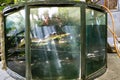 outdoor glass pool with live sturgeons and trouts