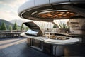 Outdoor grill or barbecue room of Futuristic Style Outdoor Pizza Bar. AI Generated