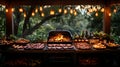 Outdoor Grill, BBQ Feast, Hillside, Sunset, Dinner Party Royalty Free Stock Photo