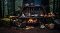 outdoor grill and hob in the forest