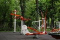 Empty outdoor gym with ovate stepper and push up bars