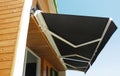 Outdoor high quality automatic sliding canopy retractable roof system, patio awning for sunshade of a modern wooden house