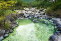 Outdoor hot spring pools, thermal pools in public park in Kusatsu, Japan Royalty Free Stock Photo