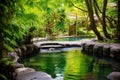 outdoor hot spring in a serene garden setting