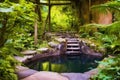 outdoor hot spring in a serene garden setting