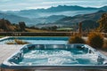 Outdoor Hot Tub Overlooking a Majestic Mountain Range Royalty Free Stock Photo