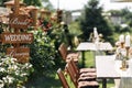 Outdoor index sign bride and groom Royalty Free Stock Photo