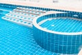 Outdoor inground residential swimming pool in backyard View on swimming pool Royalty Free Stock Photo