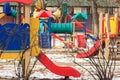 Outdoor kids playground in winter city Royalty Free Stock Photo