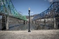 Outdoor lamp between the two bridges over the Ohio River in Ashland, Kentucky in USA