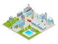 Outdoor landscape with factory buildings. Isometric pictures