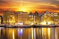 Outdoor landscape with old houses and boats near the canal with Royalty Free Stock Photo