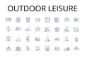 Outdoor leisure line icons collection. Luxurious comfort, Athletic pursuit, Carnal pleasure, Cultural immersion Royalty Free Stock Photo