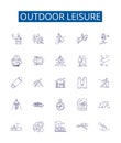 Outdoor leisure line icons signs set. Design collection of Camping, Hiking, Fishing, Kayaking, Biking, Swimming, Boating Royalty Free Stock Photo