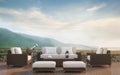 Outdoor living with mountain view 3d rendering image