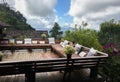 Outdoor living room or balcony with pillows Royalty Free Stock Photo