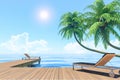 Outdoor living on summer vacation, Seaside terrace with lounger Royalty Free Stock Photo