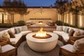 outdoor lounge area with plush seating and firepit for cozy evenings