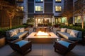 outdoor lounge area with plush seating and firepit for cozy evenings