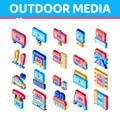 Outdoor Media Advertising Isometric Icons Set Vector