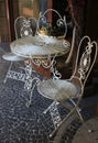 Outdoor metal table and two chairs